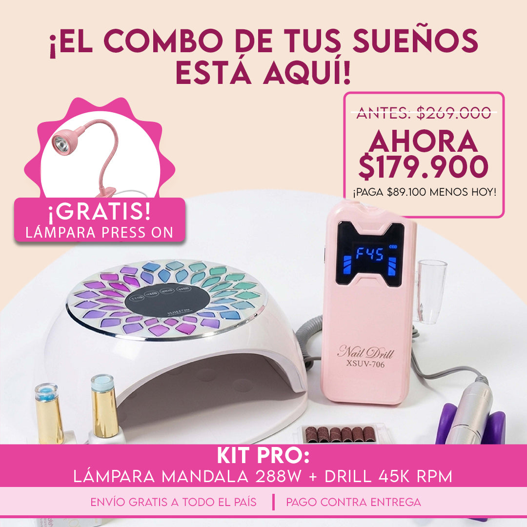 Kit Pro: Lámpara mandala 288W + Drill 45k RPM + Lámpara Press On GRATIS