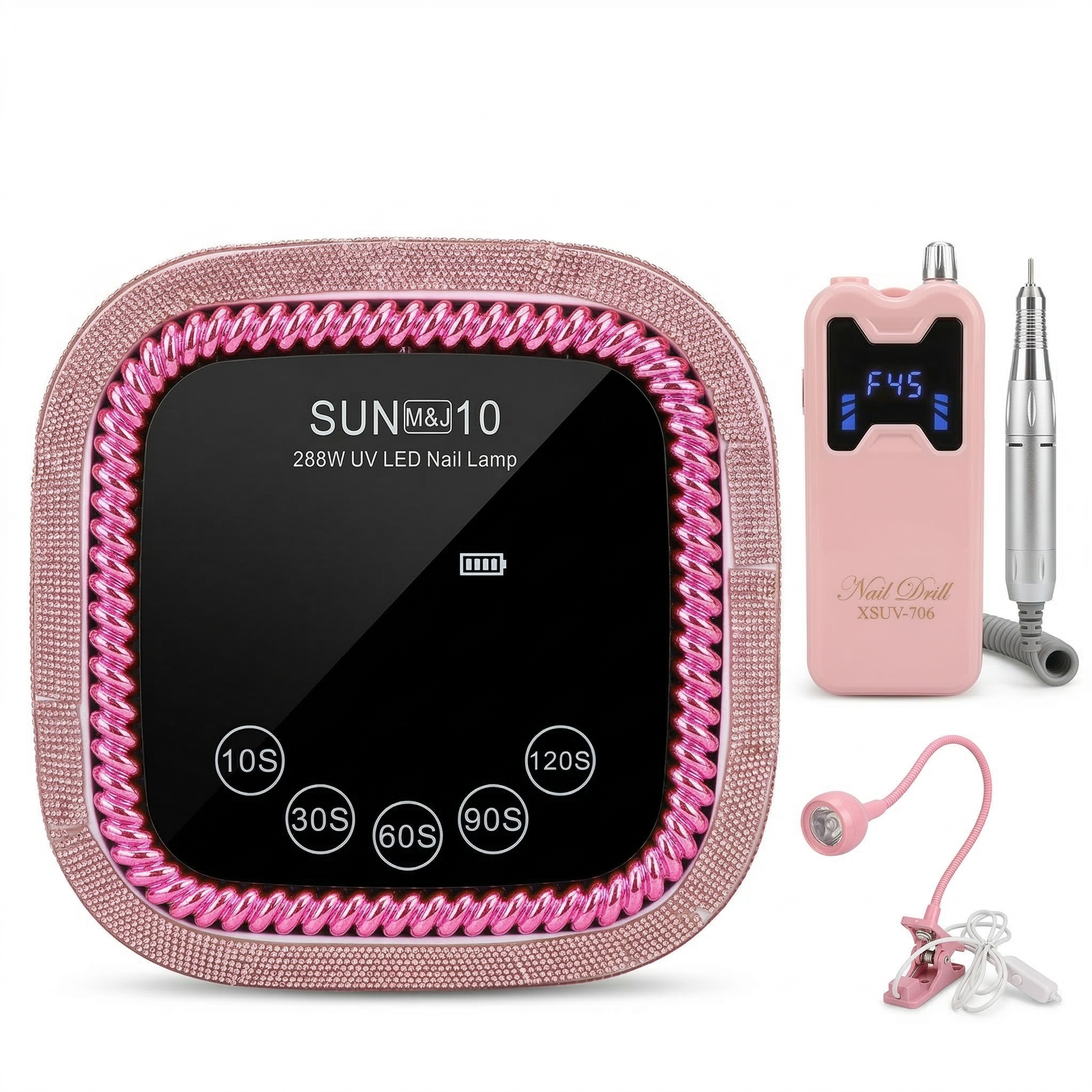 Kit Pro: Lámpara inalámbrica piedras 288W + Drill 45k RPM + Lámpara Press On GRATIS