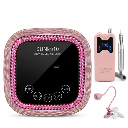 Kit Pro: Lámpara inalámbrica piedras 288W + Drill 45k RPM + Lámpara Press On GRATIS