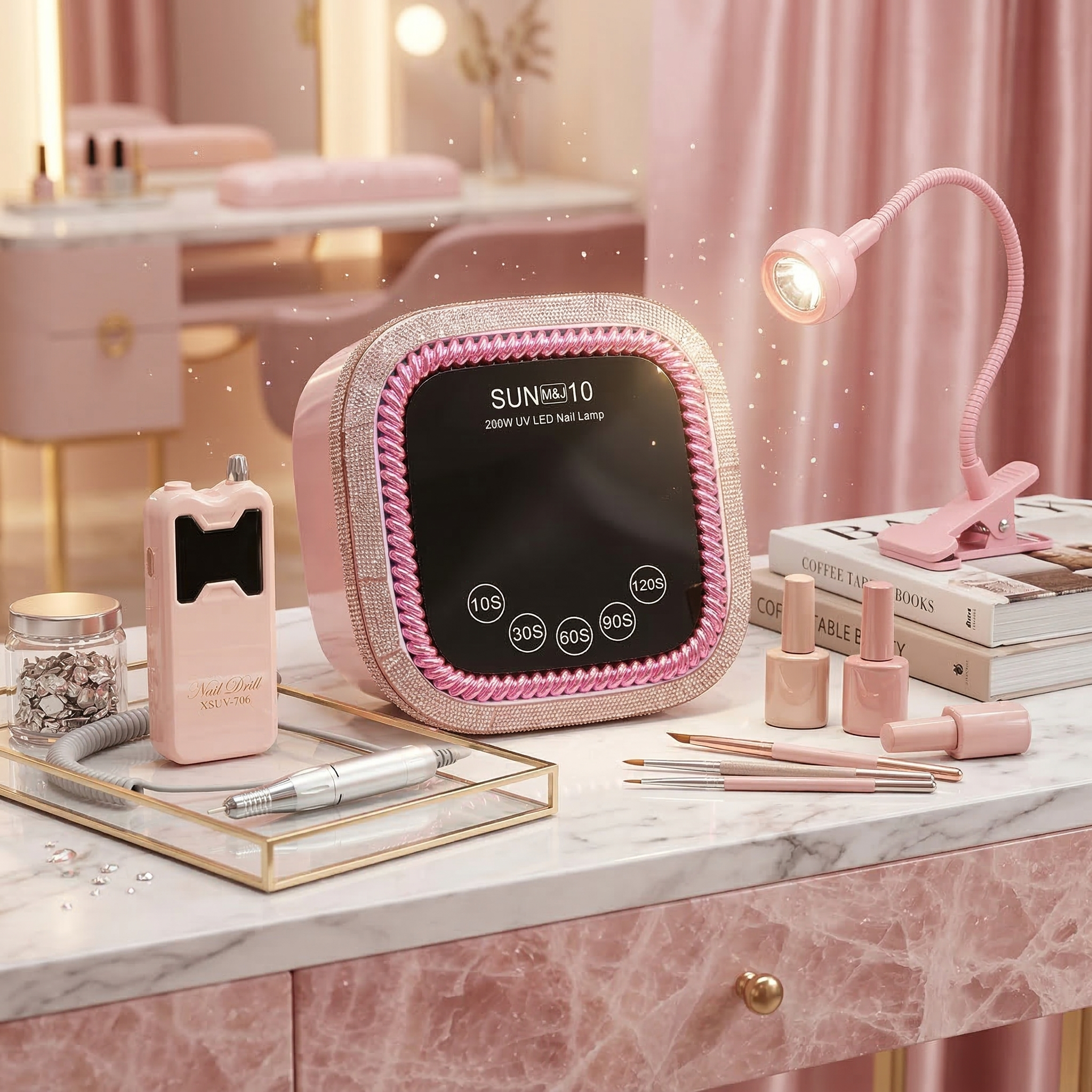 Kit Pro: Lámpara inalámbrica piedras 288W + Drill 45k RPM + Lámpara Press On GRATIS