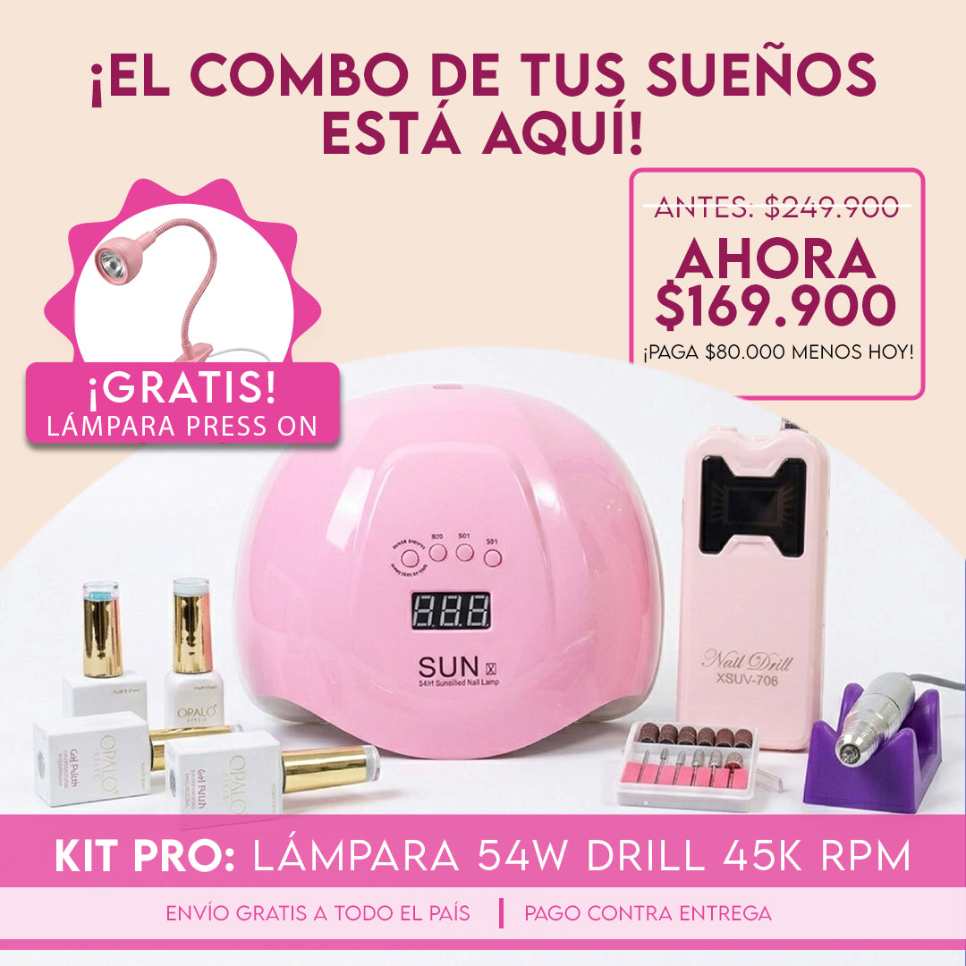 Kit Pro: Lámpara 54W + Drill 45k RPM + Lámpara Press On GRATIS